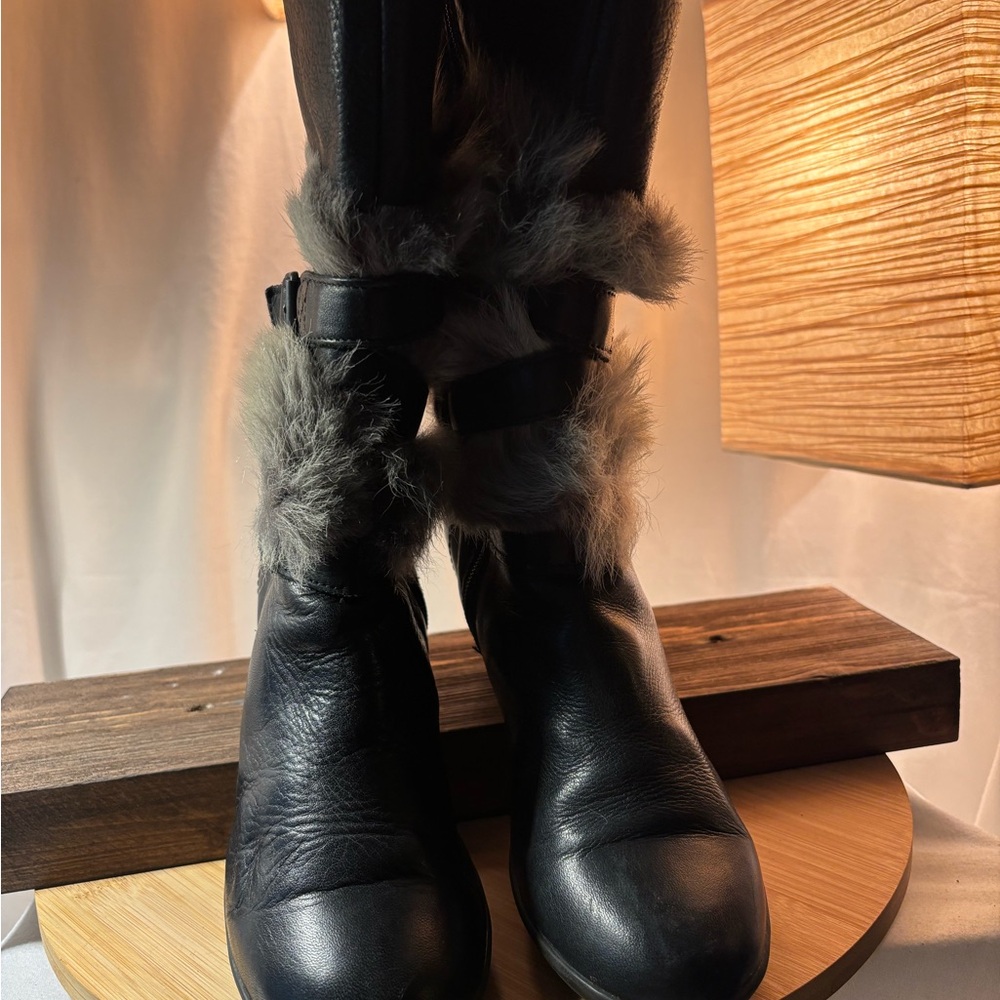 Pataugas Black Fur-Trimmed Women's Boots